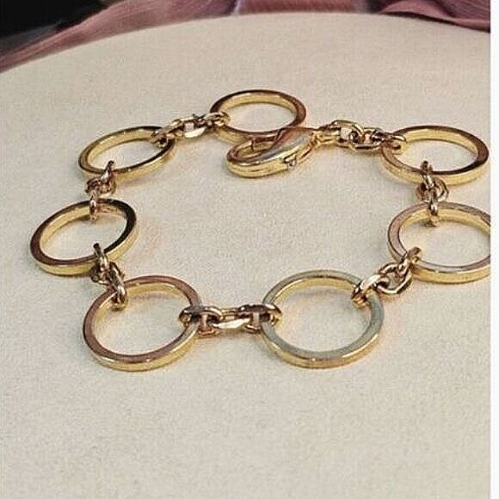 🔥$5/$25 Gold-Tone Circle Link Chain Bracelet With Lobster Clasp Closure